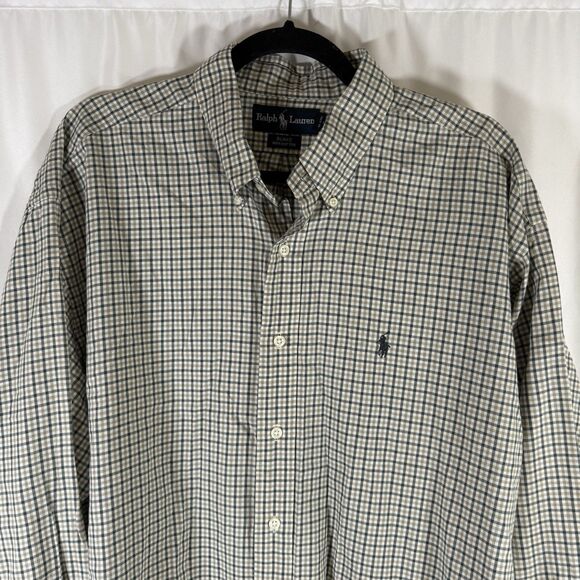 Ralph Lauren Blake Dress Shirt Men's XL Brown Blue Plaid Button Up Long Sleeve - Picture 2 of 11